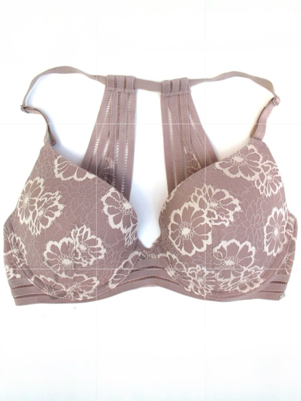 Pink Victoria's Secret Bra Lightly Lined Plunge Racerback Lace SZ 34C